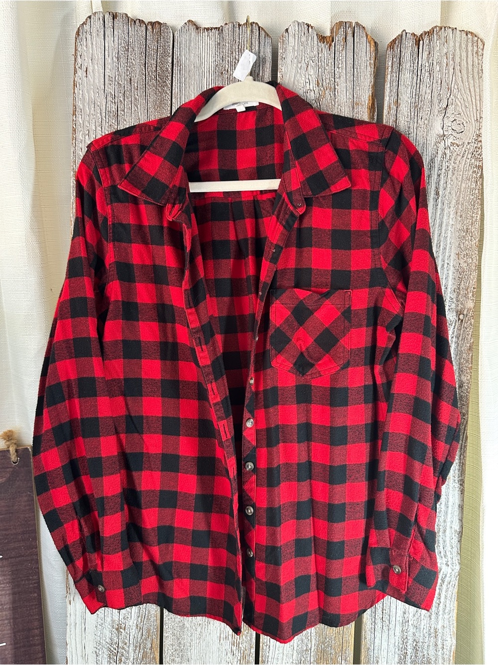 Maurices Red and Black Buffalo Check Flannel Button-Down Shirt